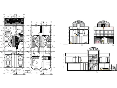 现代别墅建筑 现代圆顶住宅 两层圆顶房屋 圆顶建筑图纸 设计 独栋圆顶住宅 施工图