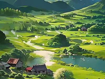 现代挂画 卡通风景 卡通挂画 唯美风景