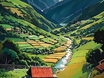 现代挂画 卡通挂画 儿童挂画 卡通风景 风景装饰画 宫崎骏