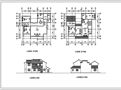 新中式现代别墅建筑 自建房 三层别墅 民宿 古建古宅 施工图