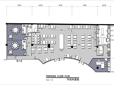 现代简约烤肉店 商场烤肉店 平面布置图 施工图