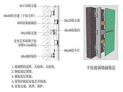 现代墙面节点 干挂玻璃墙面做法 施工图