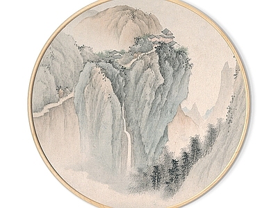 中式挂画 禅意画山水国画 圆形装饰画