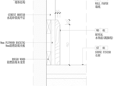 现代墙面节点 墙面木饰面墙纸 施工图