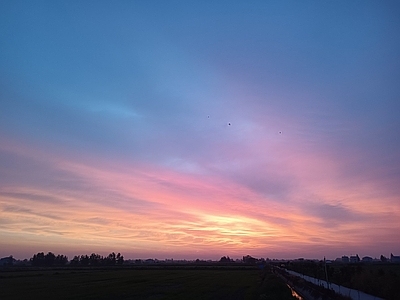 现代新中式风景 晚霞 落日 紫色落日 天空 晚上