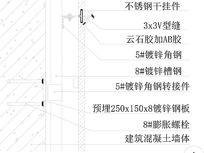 现代墙面节点 石材与混凝土墙节 施工图