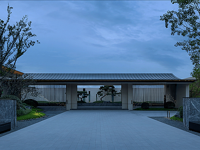 新中式中式风景 窗外景 夜景 天空 新中式 建筑