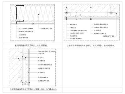 现代墙面节点 镜子玻璃墙面工艺 施工图