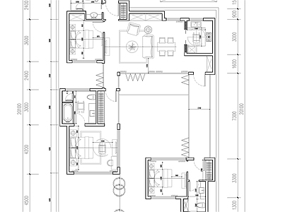 现代新中式别墅建筑 130㎡中式合院 别墅平面图 施工图