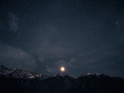 现代风景 夜景 山 天空 星空 银河