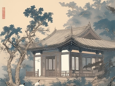 新中式中式壁纸 大美国风 国潮元素 中式美学 中式新款 壁画背景