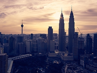 现代城市外景 都市风景 夕阳城市