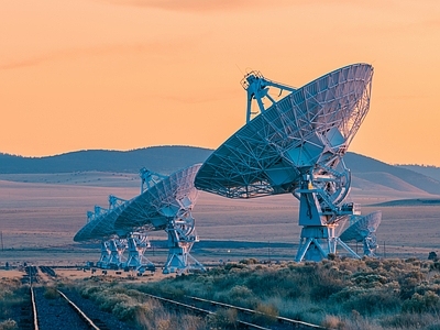 现代风景 草原卫星基地风景 夕阳天空风景