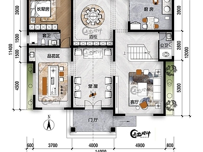 现代新中式别墅建筑 自建房 自建房设计 农村自建房 自建房户型 面宽14进深12 施工图