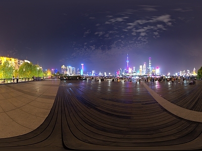 现代轻奢城市HDR 城市广场夜景 黑夜天空