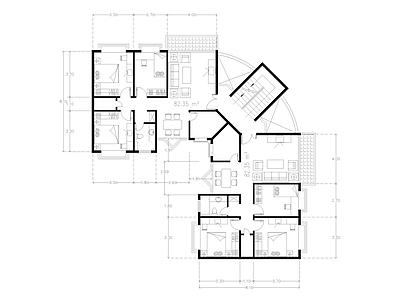 现代公寓 建筑平面户型图纸 loft公寓 复式公寓 单身公寓 施工图