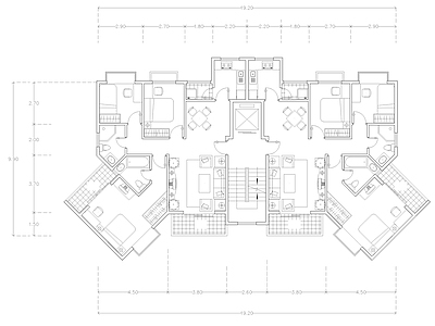 现代公寓 建筑平面户型图纸 loft公寓 单身公寓 复式公寓 施工图