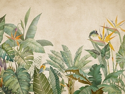 现代壁画 植物壁画 绿叶壁画 热带雨林