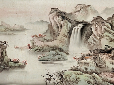 新中式中式挂画 水墨画 水挂画 风景意境 壁纸壁布壁画 国画