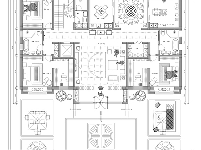 现代中式别墅建筑 自建别墅 二层 农村别墅 施工图