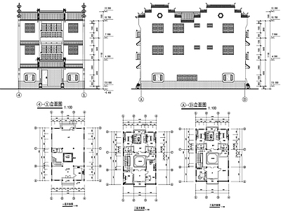 新中式中式别墅建筑 徽派别墅建筑图 施工图