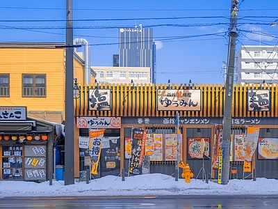 日式现代街道外景 人行道 店铺