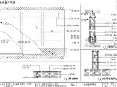 现代墙面节点 轻钢龙骨隔墙通用 家装节点 节点图 GRG节点 施工图