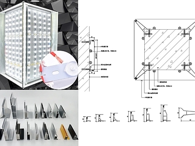 现代简约墙面节点 广告卡布灯箱 施工图