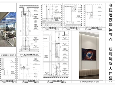 现代墙面节点 电视暗藏大样图 玻璃隔断大样图 办公室隔断大样图 隔断大样图 电视墙体龛大样图 施工图