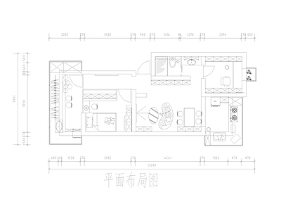 原木奶油住宅楼建筑 大阳台 L型 一室一厅一卫 单身公寓 施工图