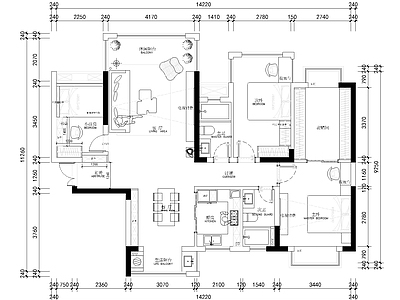 现代中式住宅楼建筑 家装设计 130平 施工图