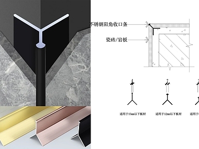 现代墙面节点 不锈钢阳角收口条 施工图