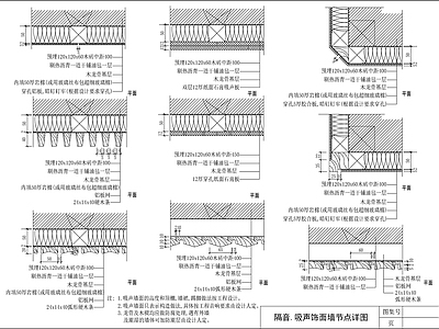 现代新中式墙面节点 隔音 吸声饰面墙 家装节点 节点图 GRG节点 施工图