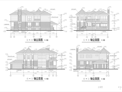 美式欧式别墅建筑 自建房 别墅 两层房屋建筑 施工图