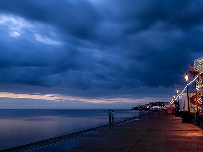 欧式风景 海边 夜景