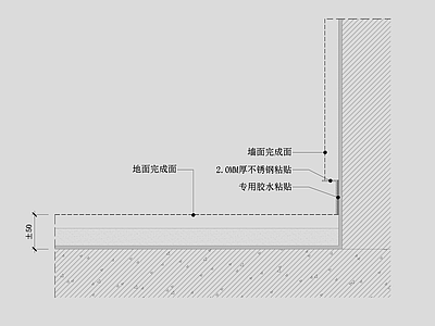 现代墙面节点 不锈钢内凹踢脚线 施工图