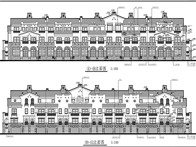 美式别墅建筑 联排别墅 三层 施工图