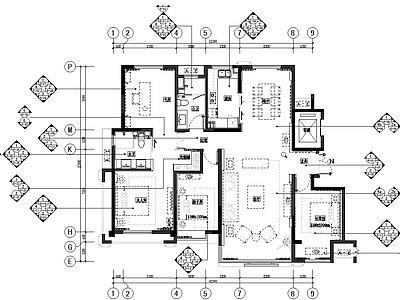 新中式整体家装空间 129平户型 样板 施工图