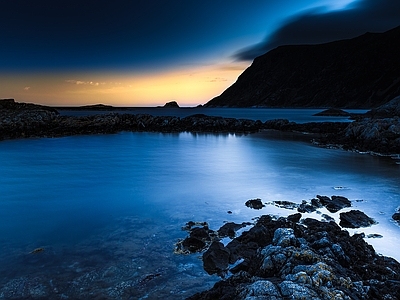 欧式风景 海边 夜景