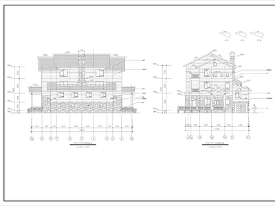 美式别墅建筑 三层美式别墅施工 平面图 自建房 施工图