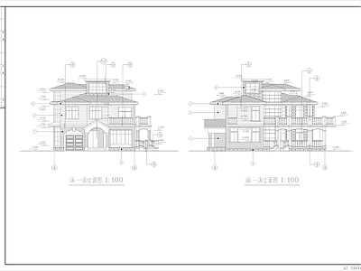 欧式别墅建筑 三层欧式别墅建筑 自建房 施工图