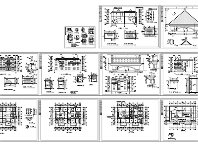 现代别墅建筑 三层双拼别墅建施 施工图