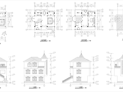 欧式别墅建筑 三层欧式别墅建筑 自建房 施工图