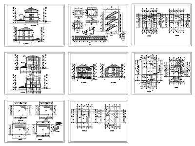 现代别墅建筑 多层别墅平立面图 自建房 施工图