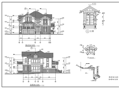 欧式别墅建筑 三层别墅建筑 施工图