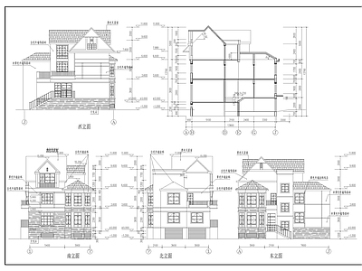 欧式别墅建筑 三层别墅建施图 施工图