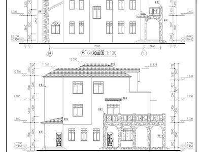 欧式别墅建筑 三层别墅建施图 施工图