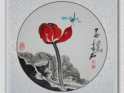 新中式中式挂画 水墨画 字画 古画 圆形装饰画 艺术挂画