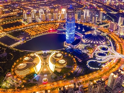 现代城市外景 现代城市夜景 灯光璀璨 美丽风景