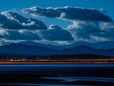 现代新中式乡村 郊区自然风景夜景